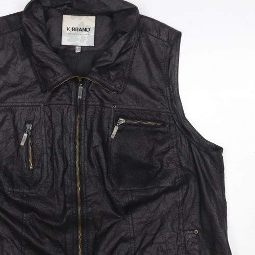 KJ Brand Women Black UK 22 Faux Leather Zip Pocket Sleeveless Waistcoat