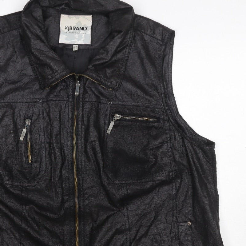 KJ Brand Women Black UK 22 Faux Leather Zip Pocket Sleeveless Waistcoat