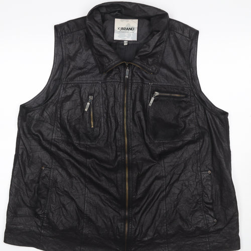 KJ Brand Women Black UK 22 Faux Leather Zip Pocket Sleeveless Waistcoat