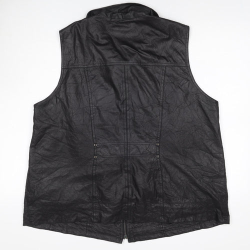 KJ Brand Women Black UK 22 Faux Leather Zip Pocket Sleeveless Waistcoat
