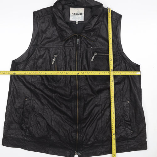 KJ Brand Women Black UK 22 Faux Leather Zip Pocket Sleeveless Waistcoat
