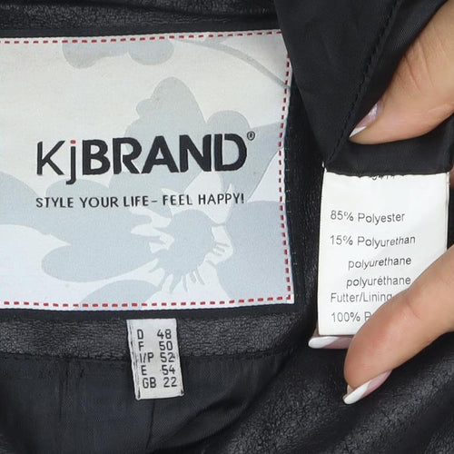 KJ Brand Women Black UK 22 Faux Leather Zip Pocket Sleeveless Waistcoat