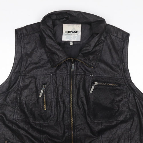 KJ Brand Women Black UK 22 Faux Leather Zip Pocket Sleeveless Waistcoat