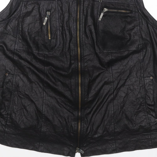 KJ Brand Women Black UK 22 Faux Leather Zip Pocket Sleeveless Waistcoat