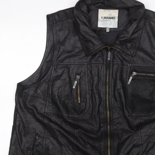 KJ Brand Women Black UK 22 Faux Leather Zip Pocket Sleeveless Waistcoat