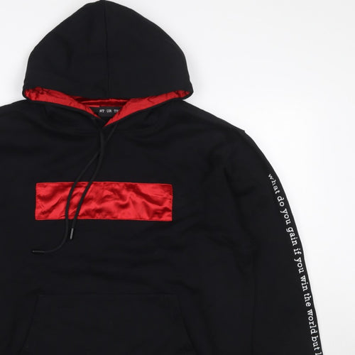 NT UR TRND Men's Black M Pullover Hoodie Red Satin Panel Quotes