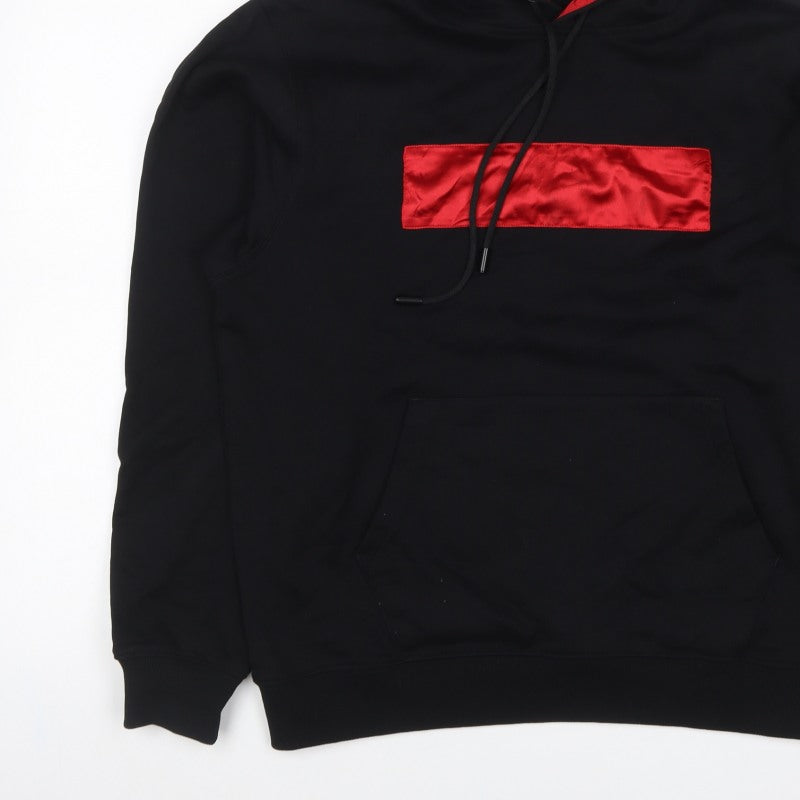 NT UR TRND Men's Black M Pullover Hoodie Red Satin Panel Quotes