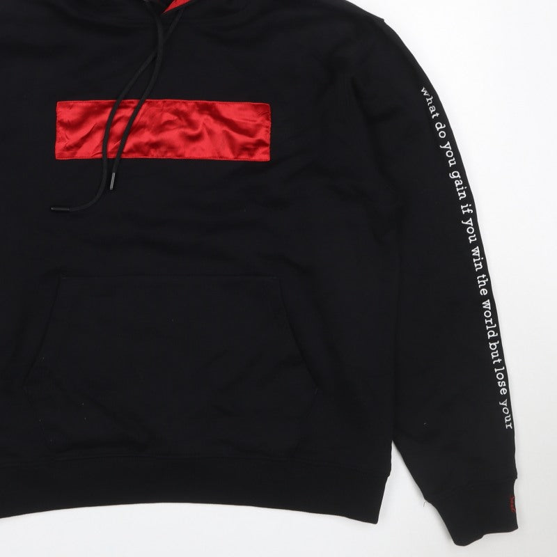 NT UR TRND Men's Black M Pullover Hoodie Red Satin Panel Quotes