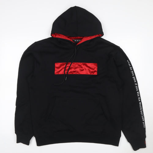 NT UR TRND Men's Black M Pullover Hoodie Red Satin Panel Quotes