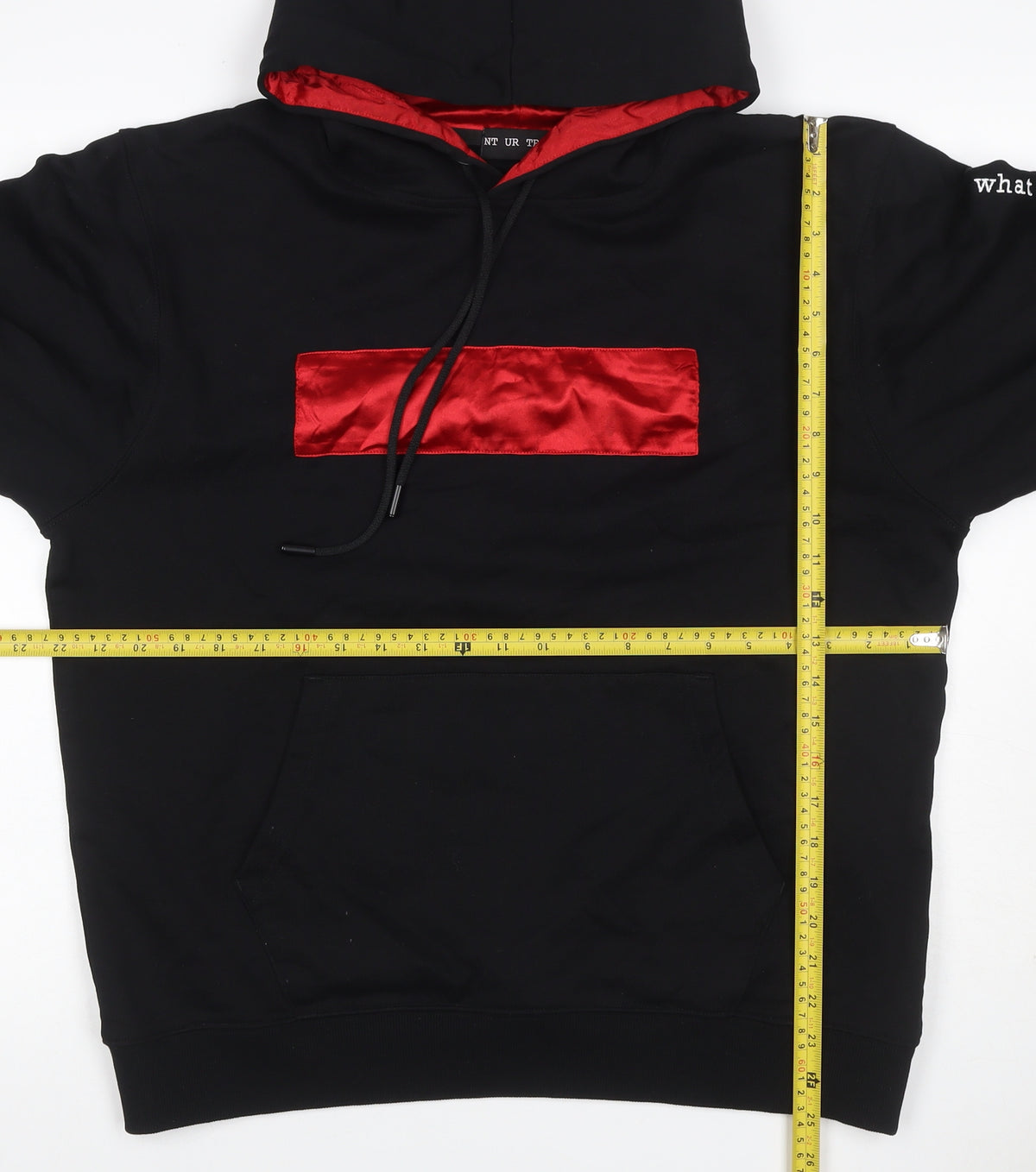 NT UR TRND Men's Black M Pullover Hoodie Red Satin Panel Quotes