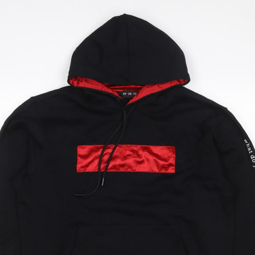 NT UR TRND Men's Black M Pullover Hoodie Red Satin Panel Quotes