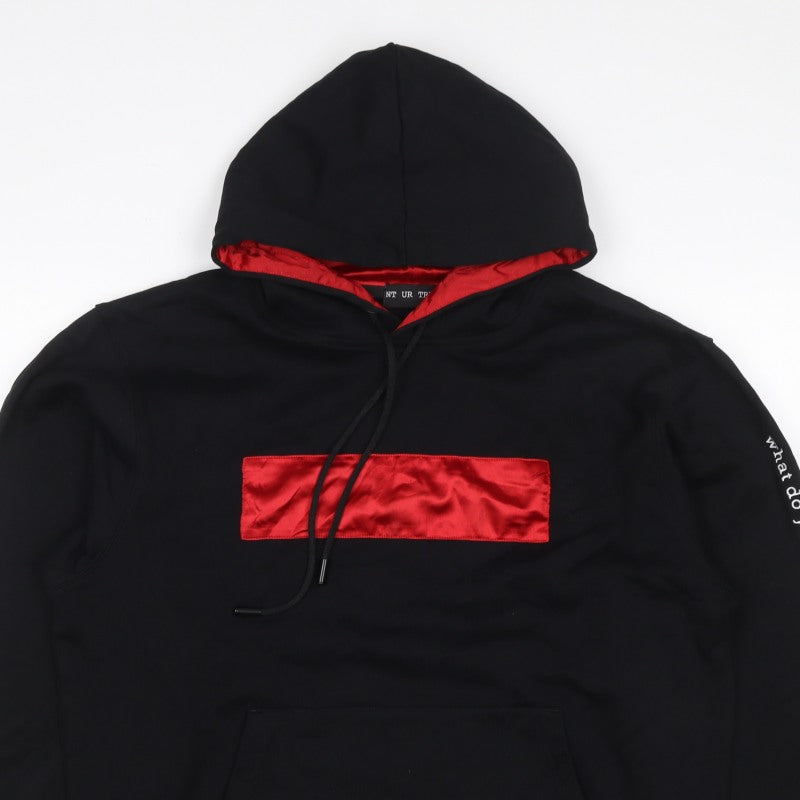 NT UR TRND Men's Black M Pullover Hoodie Red Satin Panel Quotes