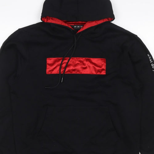 NT UR TRND Men's Black M Pullover Hoodie Red Satin Panel Quotes