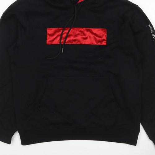 NT UR TRND Men's Black M Pullover Hoodie Red Satin Panel Quotes