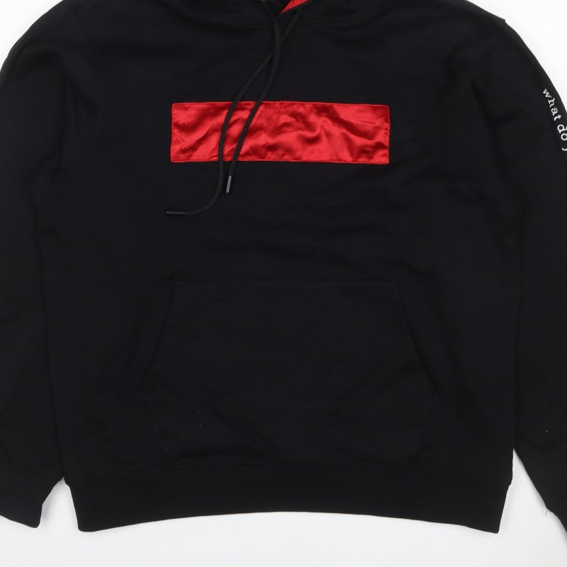 NT UR TRND Men's Black M Pullover Hoodie Red Satin Panel Quotes