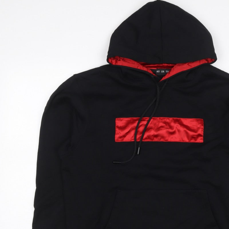 NT UR TRND Men's Black M Pullover Hoodie Red Satin Panel Quotes