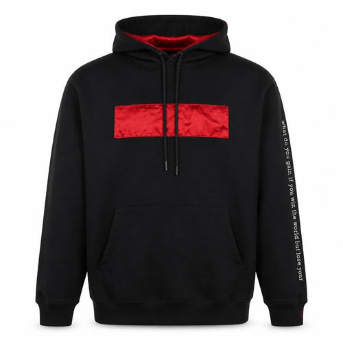 NT UR TRND Men's Black M Pullover Hoodie Red Satin Panel Quotes