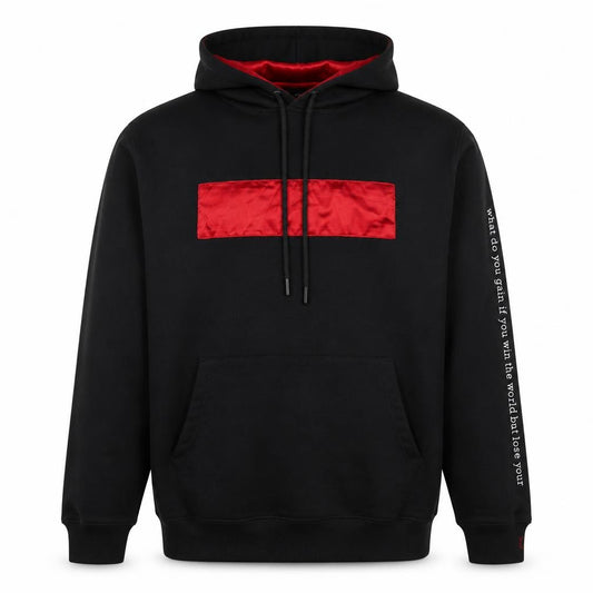 NT UR TRND Men's Black M Pullover Hoodie Red Satin Panel Quotes