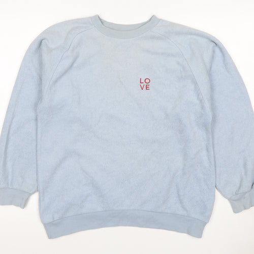 Topshop Women Blue UK 8 Love Embroidered Fleece Pullover Sweatshirt