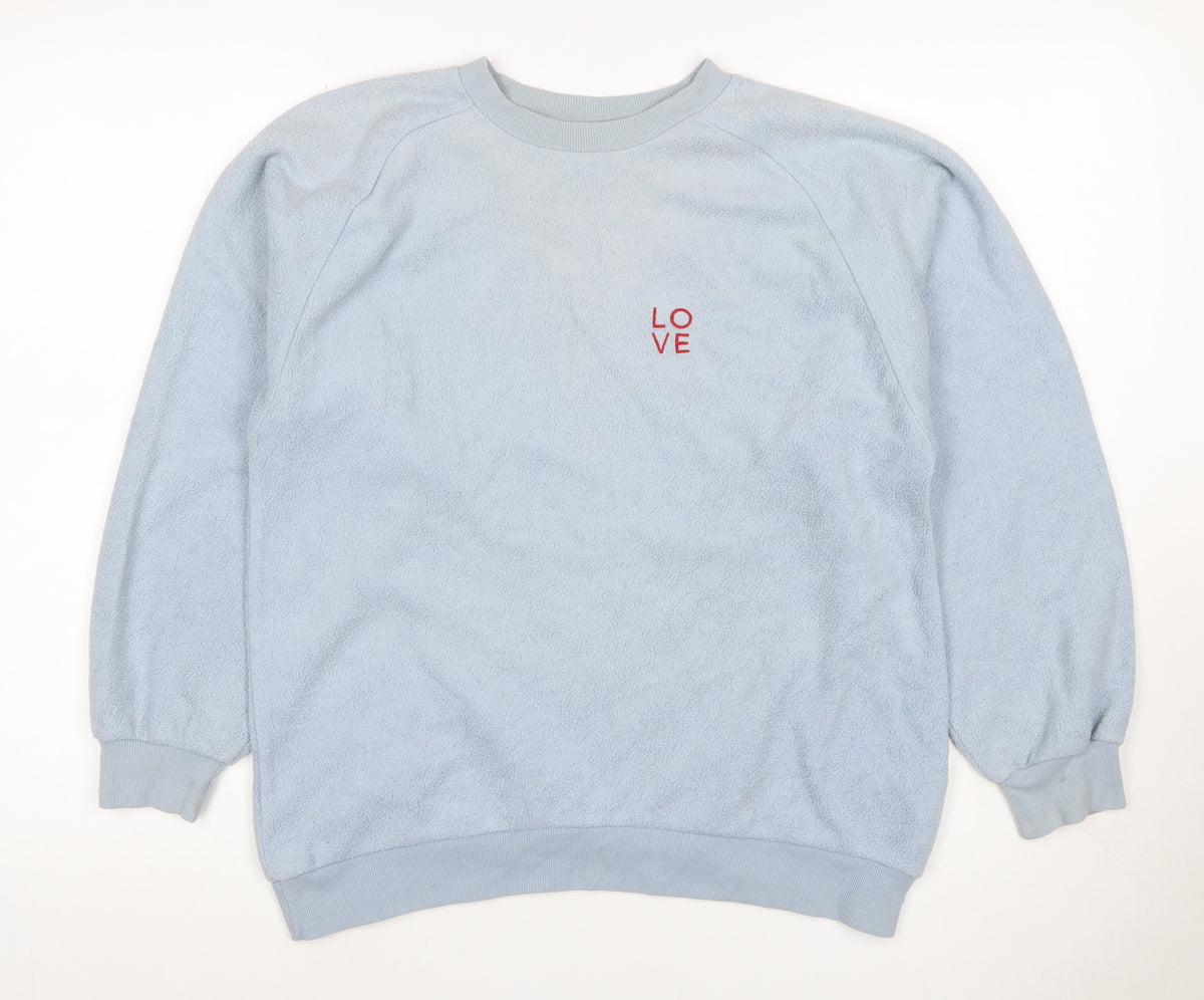 Topshop Women Blue UK 8 Love Embroidered Fleece Pullover Sweatshirt