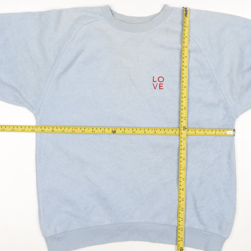 Topshop Women Blue UK 8 Love Embroidered Fleece Pullover Sweatshirt