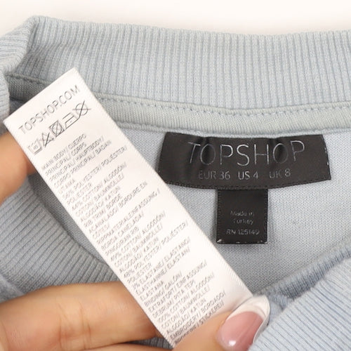 Topshop Women Blue UK 8 Love Embroidered Fleece Pullover Sweatshirt