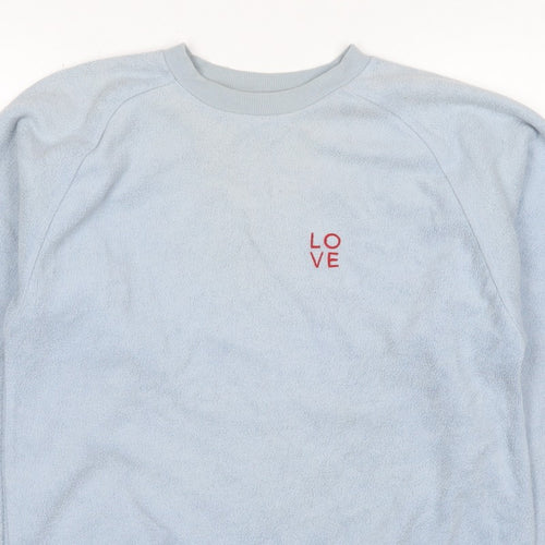 Topshop Women Blue UK 8 Love Embroidered Fleece Pullover Sweatshirt