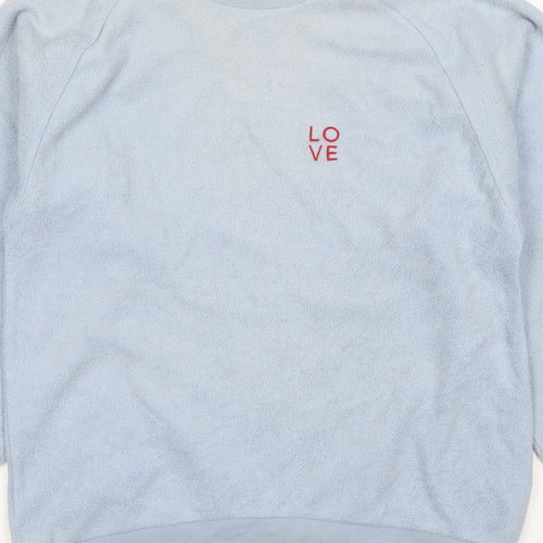 Topshop Women Blue UK 8 Love Embroidered Fleece Pullover Sweatshirt