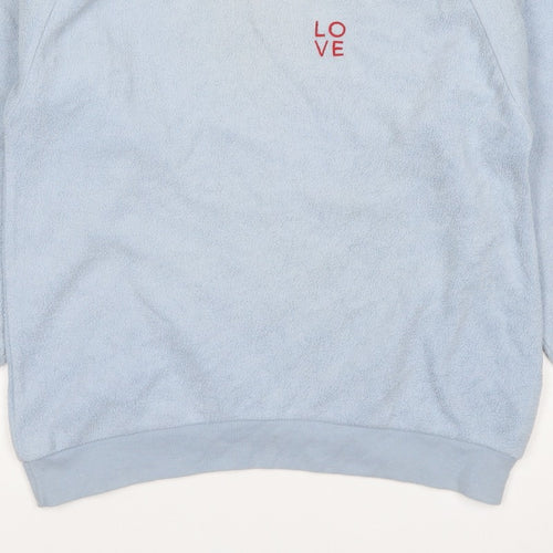 Topshop Women Blue UK 8 Love Embroidered Fleece Pullover Sweatshirt