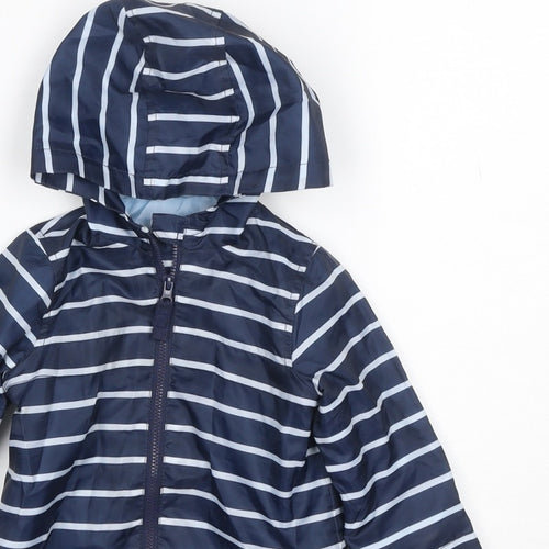 Little Ones Unisex Baby Blue Striped Hooded Rain Jacket 6-9 Months