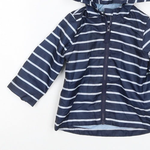 Little Ones Unisex Baby Blue Striped Hooded Rain Jacket 6-9 Months