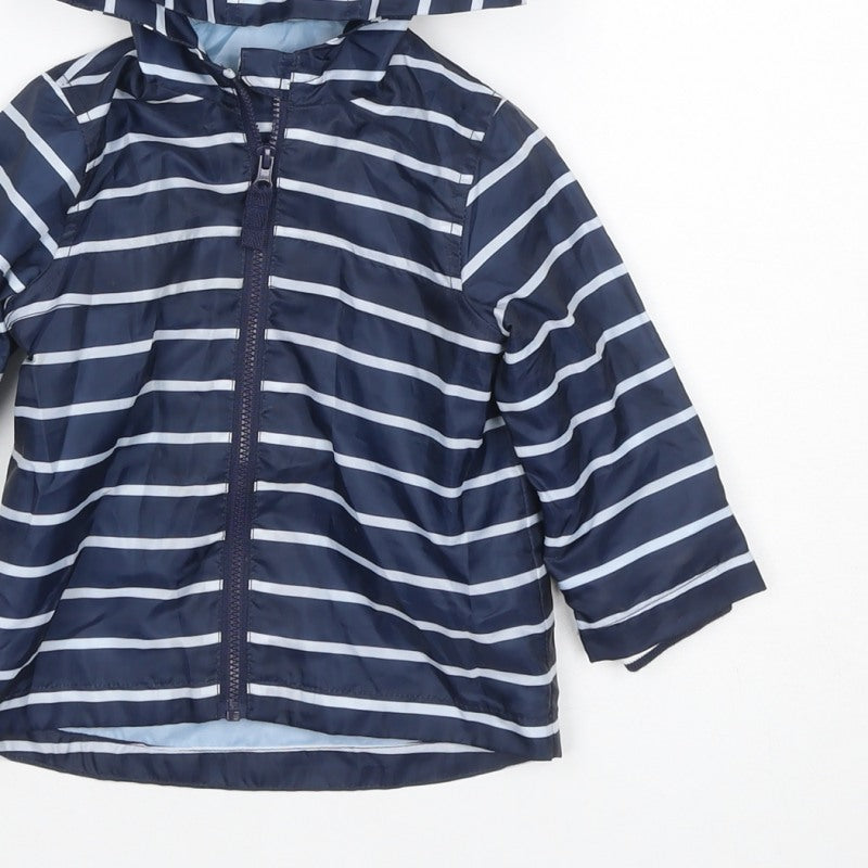 Little Ones Unisex Baby Blue Striped Hooded Rain Jacket 6-9 Months