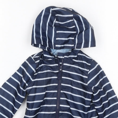 Little Ones Unisex Baby Blue Striped Hooded Rain Jacket 6-9 Months