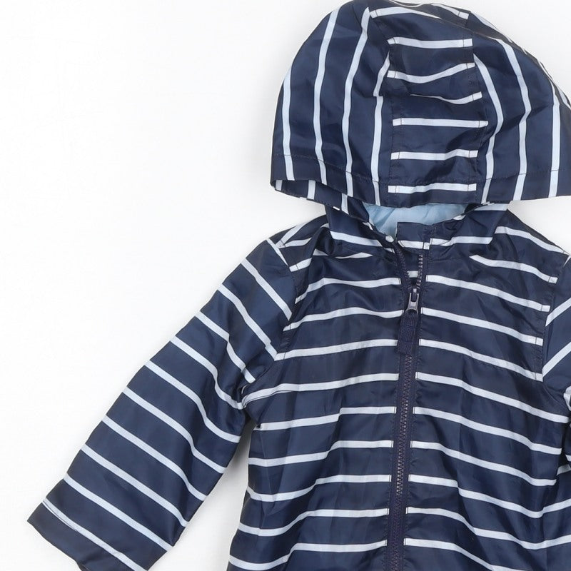 Little Ones Unisex Baby Blue Striped Hooded Rain Jacket 6-9 Months