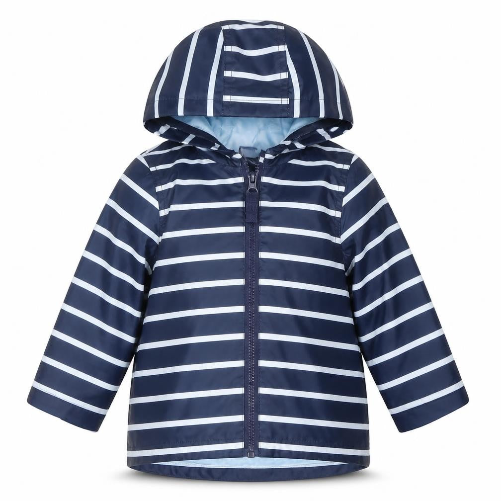 Little Ones Unisex Baby Blue Striped Hooded Rain Jacket 6-9 Months