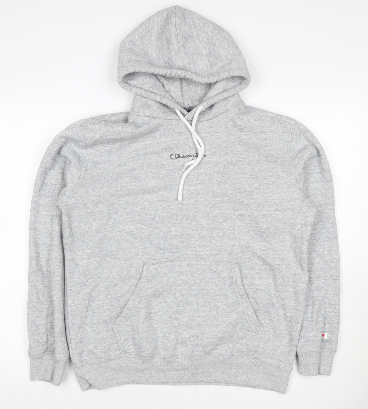 Back view of Champion Women’s Grey Logo Pullover Hoodie, size L