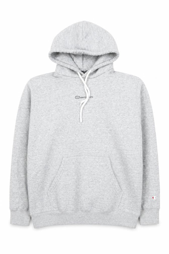 Front view of Champion Women’s Grey Logo Pullover Hoodie, size L