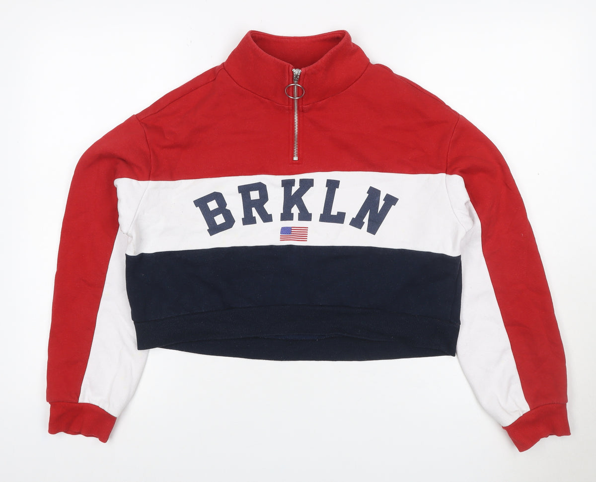 Back view of H&M Women Multicoloured S Brooklyn 1/4 Zip Colourblock Sweatshirt