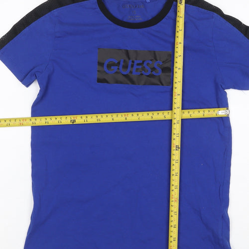 Guess Kids Boys Blue Black Logo Mesh Sleeve T-Shirt Age 12 Years Jersey