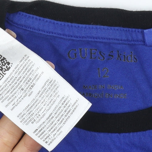 Guess Kids Boys Blue Black Logo Mesh Sleeve T-Shirt Age 12 Years Jersey