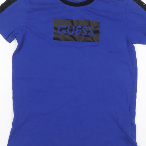 Guess Kids Boys Blue Black Logo Mesh Sleeve T-Shirt Age 12 Years Jersey