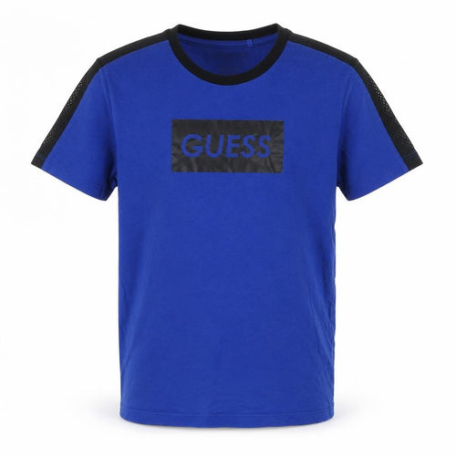 Guess Kids Boys Blue Black Logo Mesh Sleeve T-Shirt Age 12 Years Jersey
