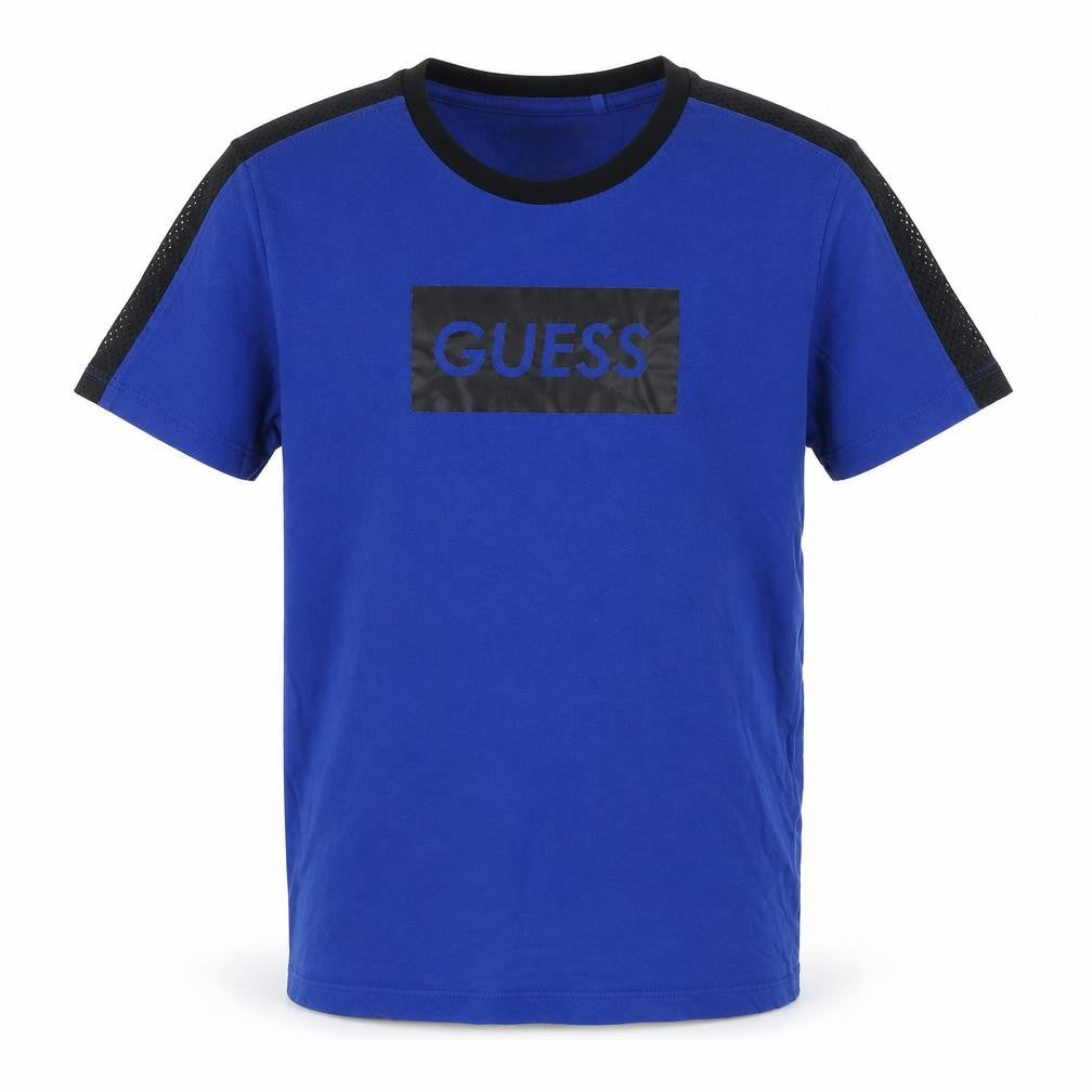 Guess Kids Boys Blue Black Logo Mesh Sleeve T-Shirt Age 12 Years Jersey