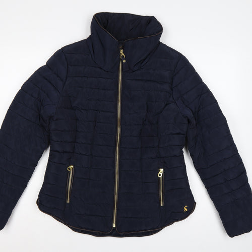 Joules Women Blue UK 14 Quilted Puffer Jacket Zip Padded Gold Trim