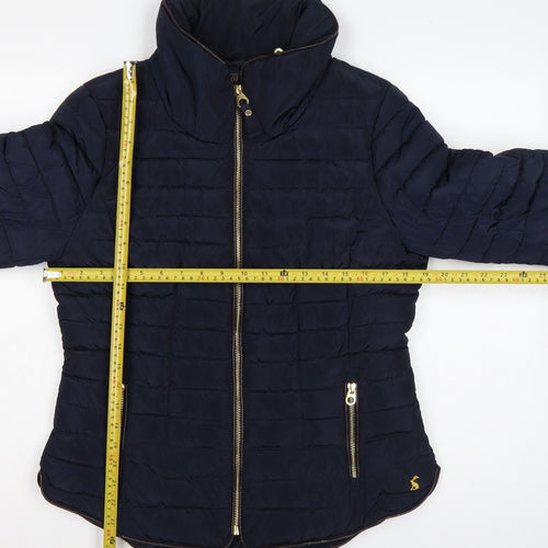 Joules Women Blue UK 14 Quilted Puffer Jacket Zip Padded Gold Trim