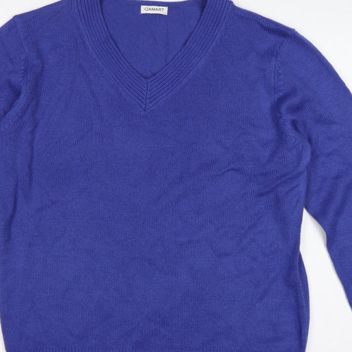 Damart Women Blue UK 20 V-Neck Long Sleeve Acrylic Knit Jumper
