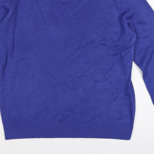 Damart Women Blue UK 20 V-Neck Long Sleeve Acrylic Knit Jumper