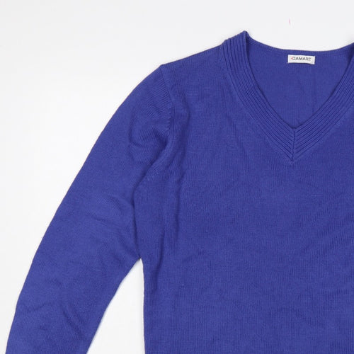 Damart Women Blue UK 20 V-Neck Long Sleeve Acrylic Knit Jumper