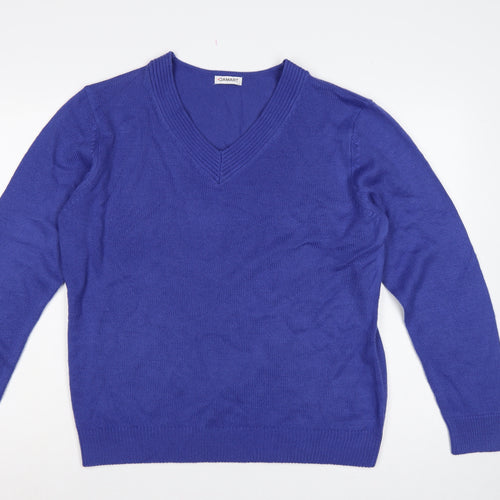 Damart Women Blue UK 20 V-Neck Long Sleeve Acrylic Knit Jumper