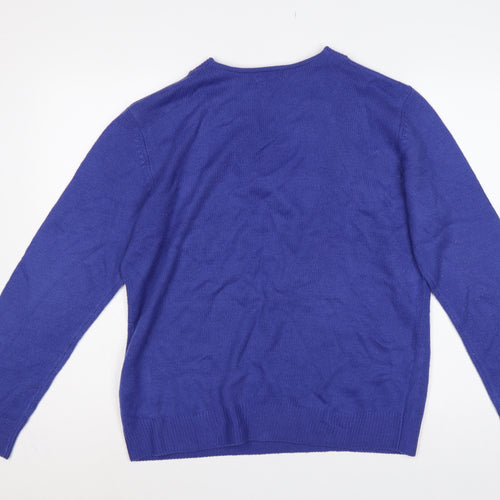 Damart Women Blue UK 20 V-Neck Long Sleeve Acrylic Knit Jumper